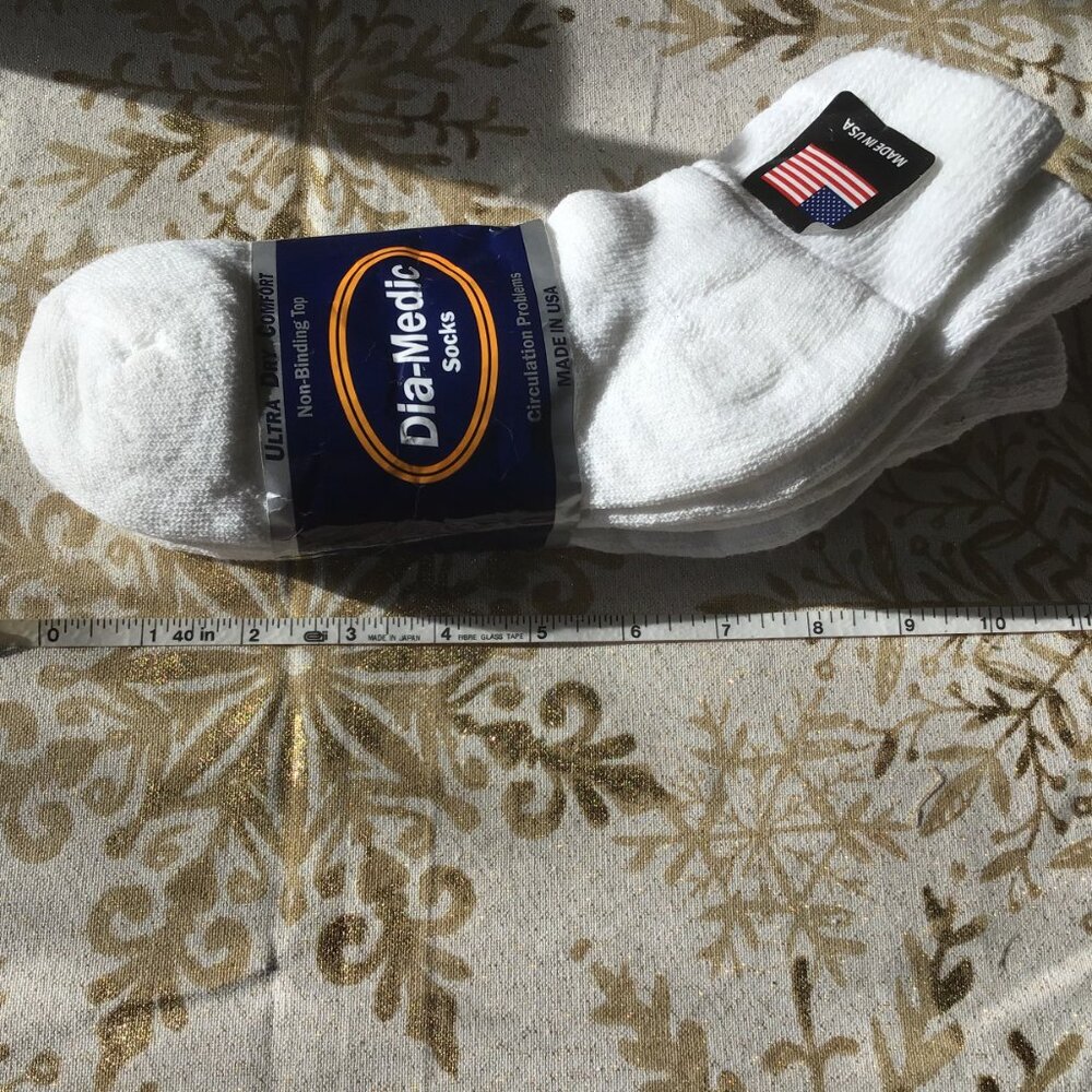 New Dia-Medic White Bootie Socks - 3 Pack - Non-Binding - Size 9 - 11